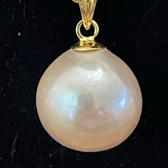 authentic pink edison pearl with 18k solid gold chain 7.59 grams - Picture 6 of 9